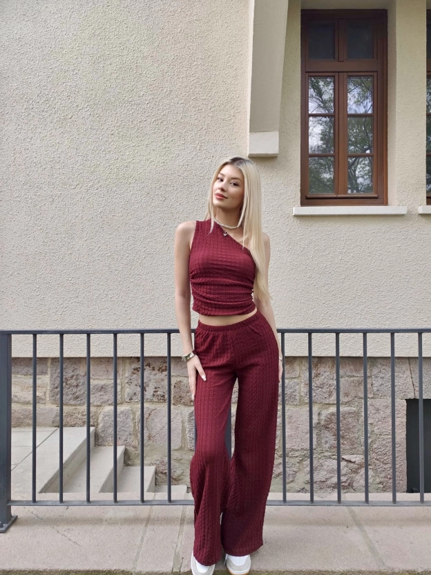 Bordo Omuz Detay Bürümcük Alt Üst Takım