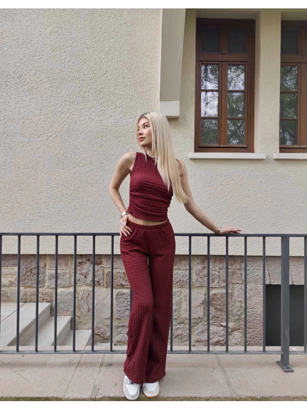 Bordo Omuz Detay Bürümcük Alt Üst Takım