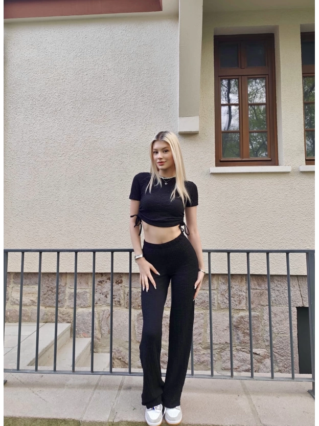 Siyah Büzgü Detay Bürümcük Alt Üst Takım