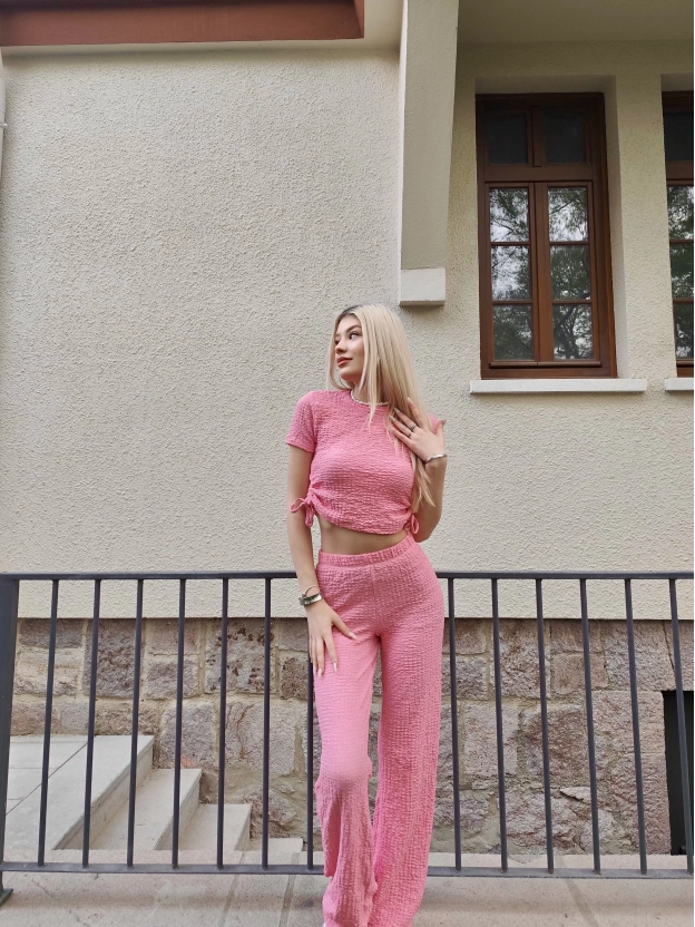 Pembe Büzgü Detay Bürümcük Alt Üst Takım