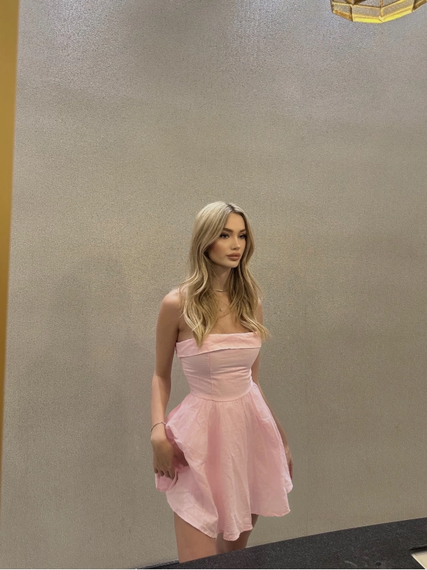 Pembe Keten Straplez Elbise