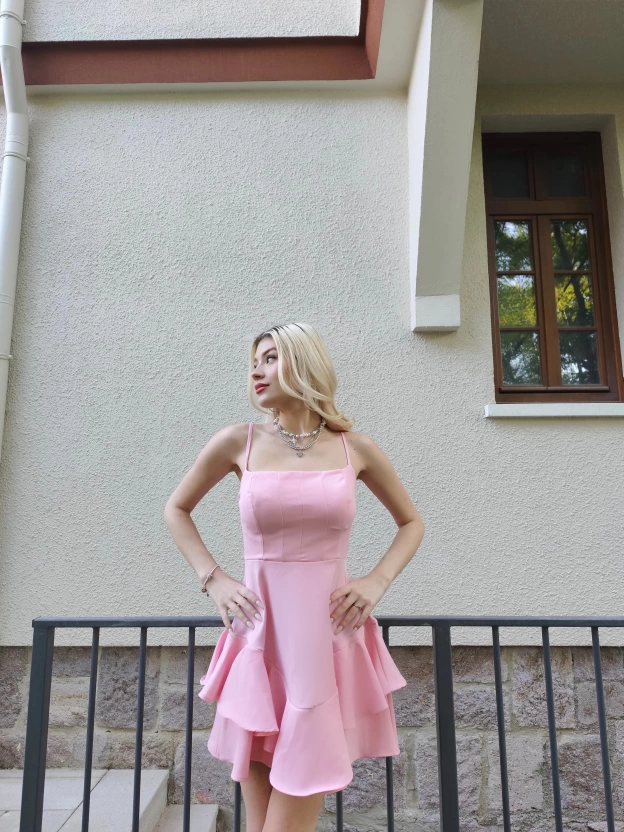 Pembe Askılı Prenses Elbise
