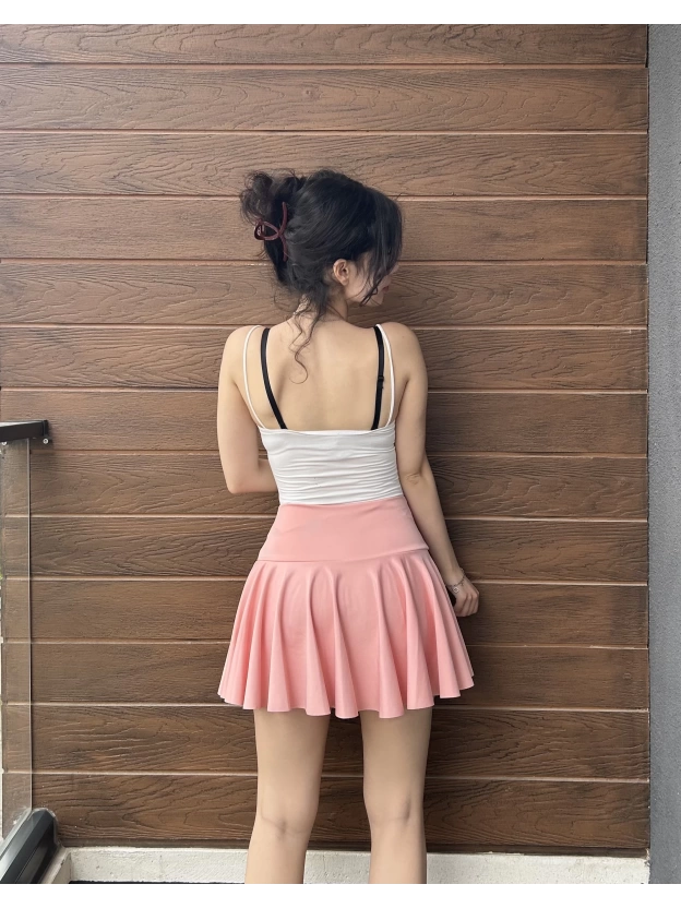 Pembe Pileli Şort Etek
