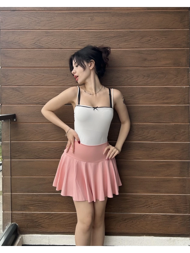 Pembe Pileli Şort Etek