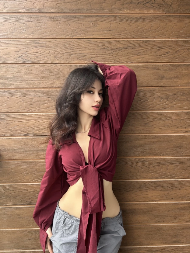Bordo Kruvaze Bağlamalı Gömlek