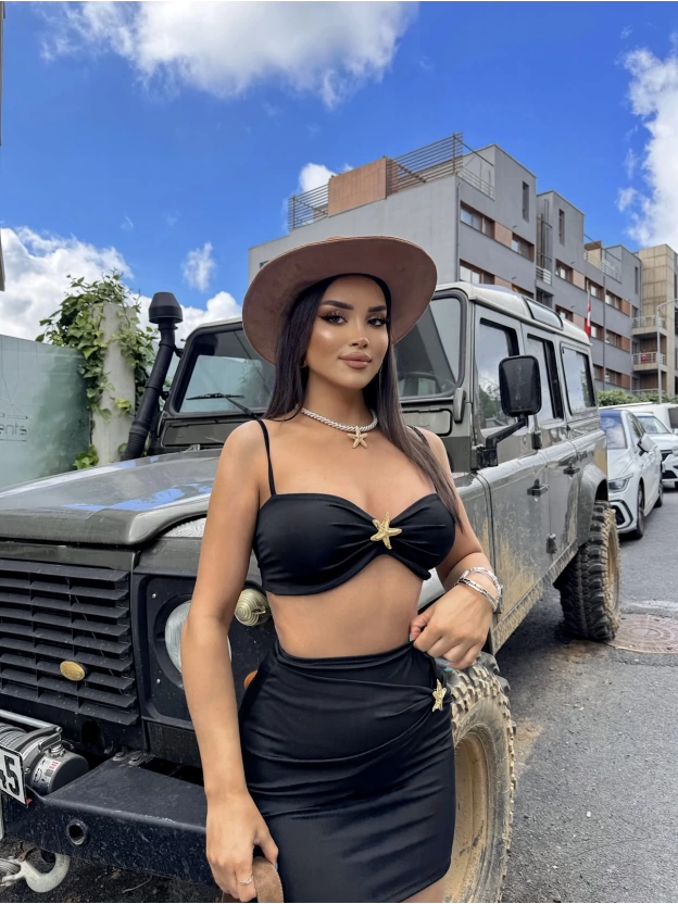 Siyah Deniz Yıldızlı Crop Etek Takım