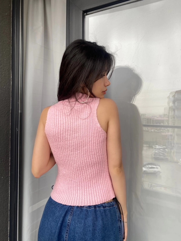Pembe Buklet Düğme Detay Yelek
