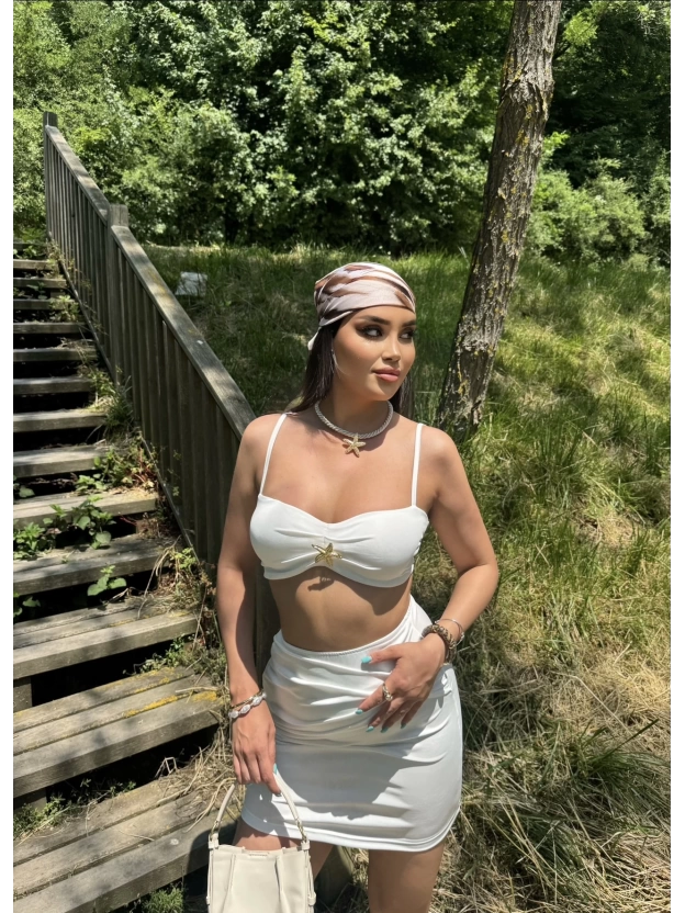 Beyaz Deniz Yıldızı Crop Etek Takım
