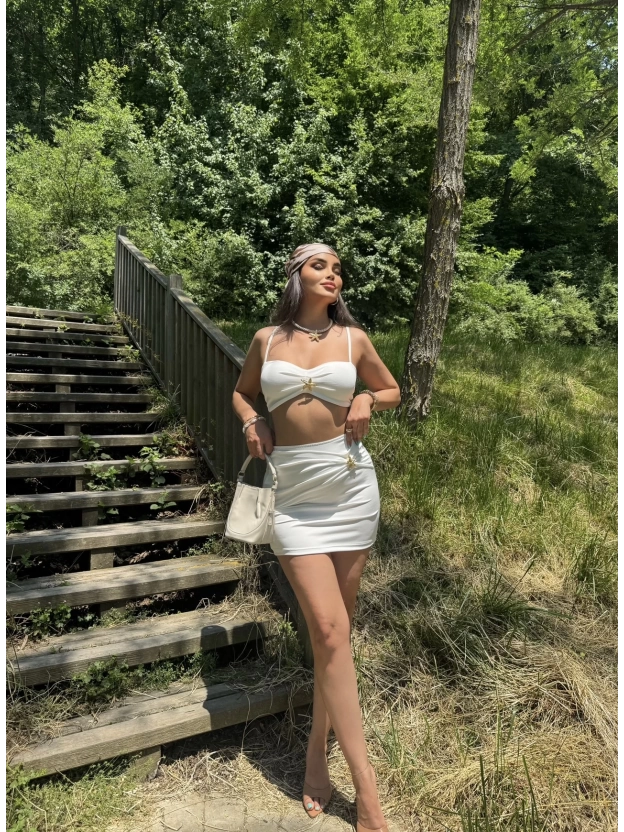 Beyaz Deniz Yıldızı Crop Etek Takım