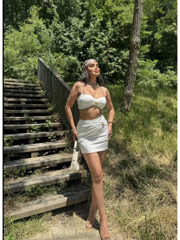 Beyaz Deniz Yıldızı Crop Etek Takım