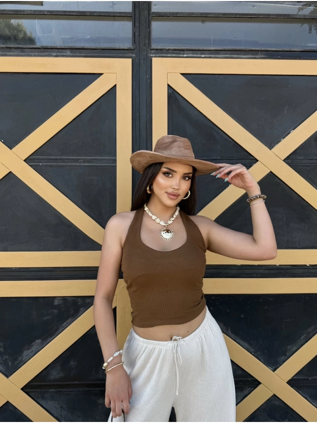 Kahverengi Boyundan Geçirmeli Fitilli Crop