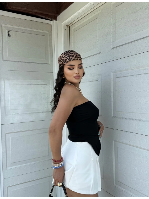 Siyah Sun Aksesuarlı Straplez Crop