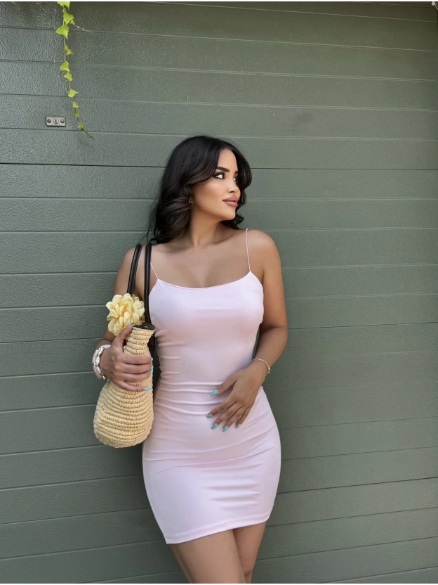 Pembe İnce Askılı Basic Elbise