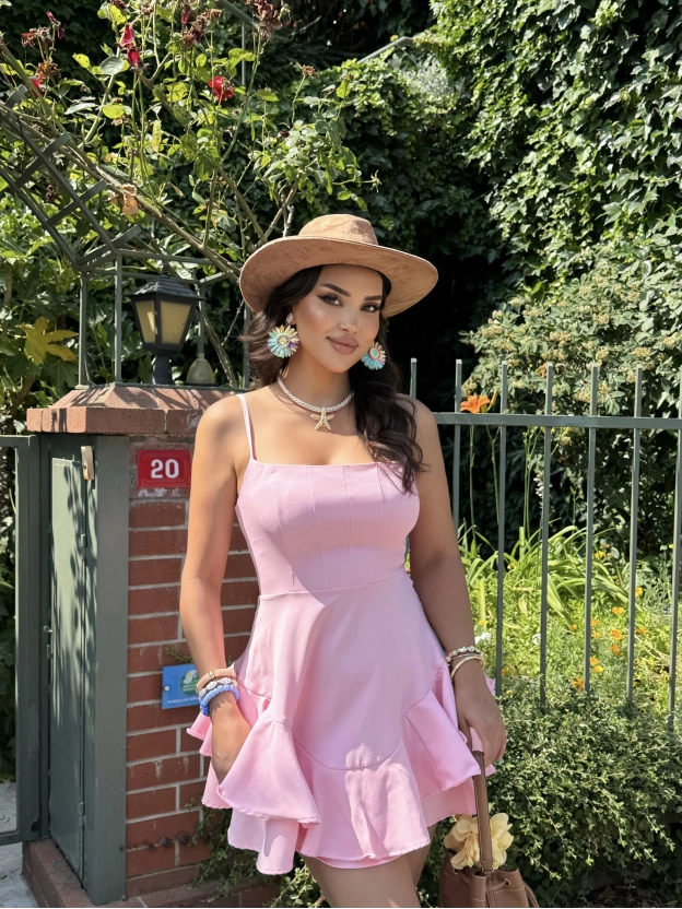 Pembe Askılı Prenses Elbise