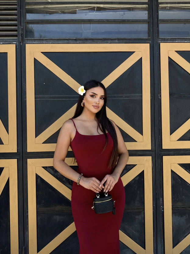 Bordo Askılı Çan Elbise