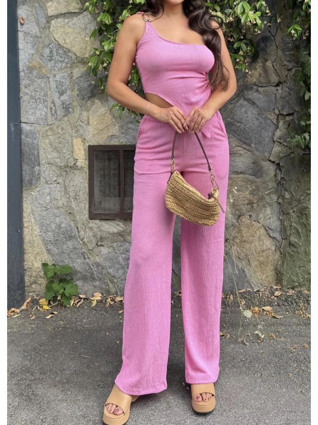 Pembe Tek Omuz Asimetrik Takım