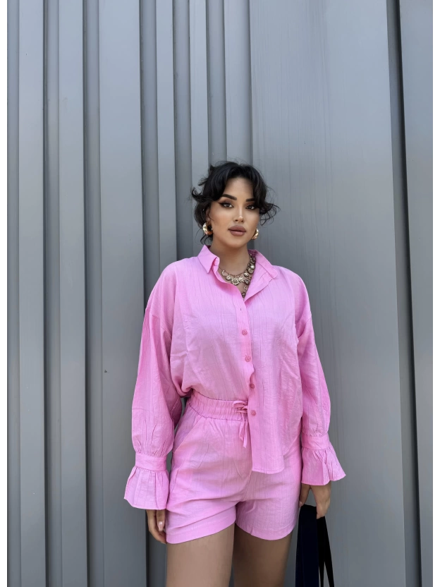 Pembe Gömlek Şort Takım