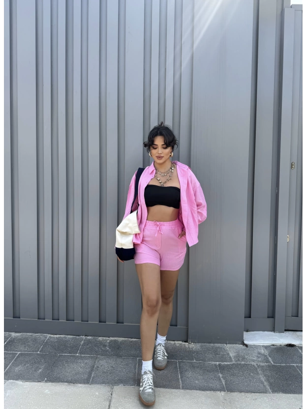 Pembe Gömlek Şort Takım