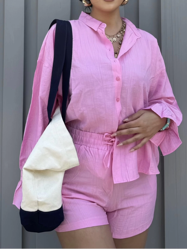 Pembe Gömlek Şort Takım
