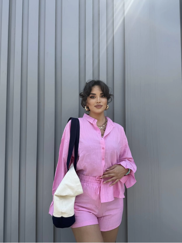 Pembe Gömlek Şort Takım
