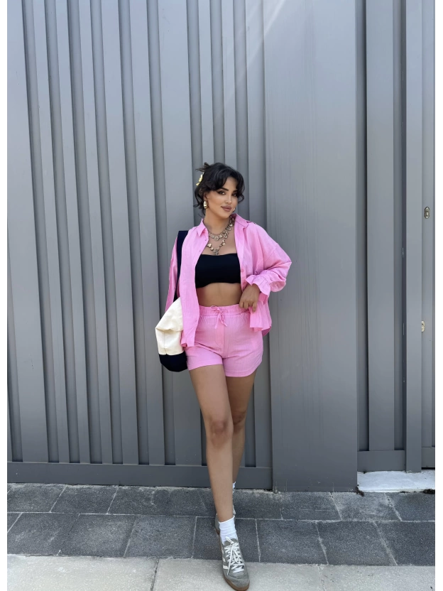 Pembe Gömlek Şort Takım