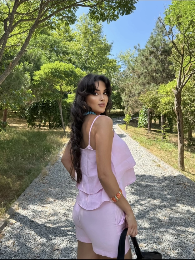 Pembe Askılı Bluz Şort Takım
