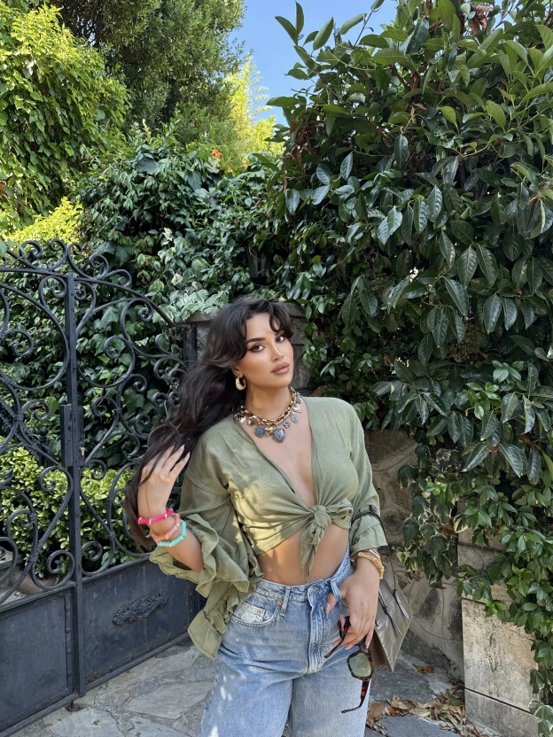 Haki Bağlamalı Crop Bluz
