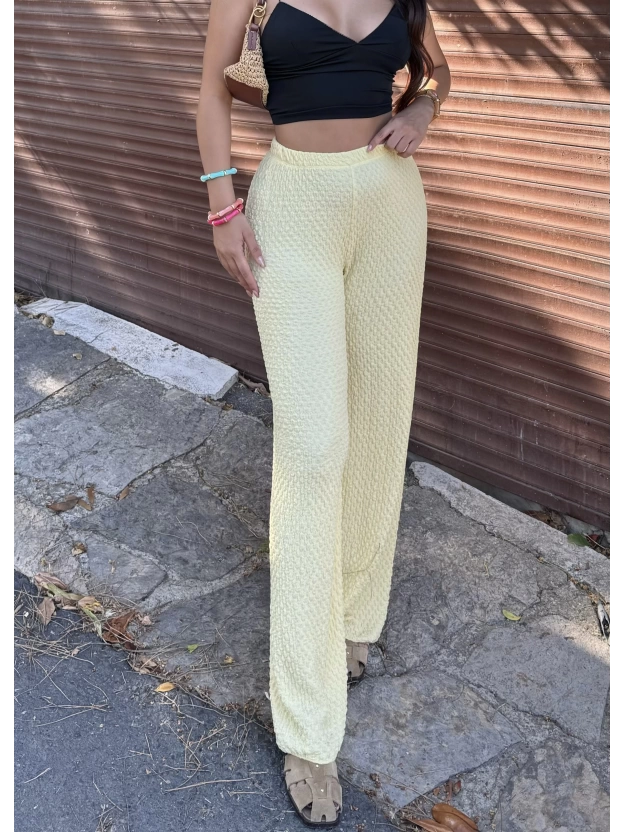 Sarı Beli Lastikli Bürümcük Pantolon