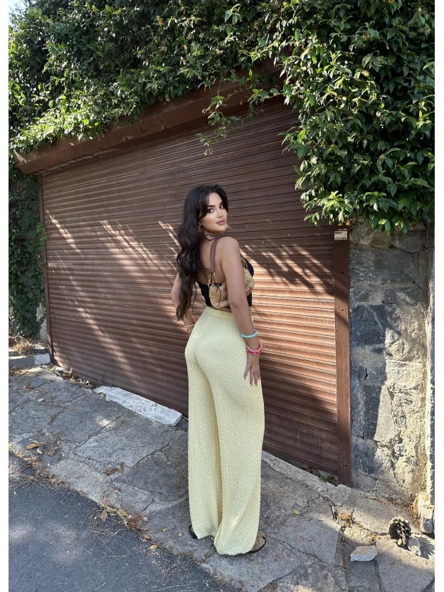 Sarı Beli Lastikli Bürümcük Pantolon