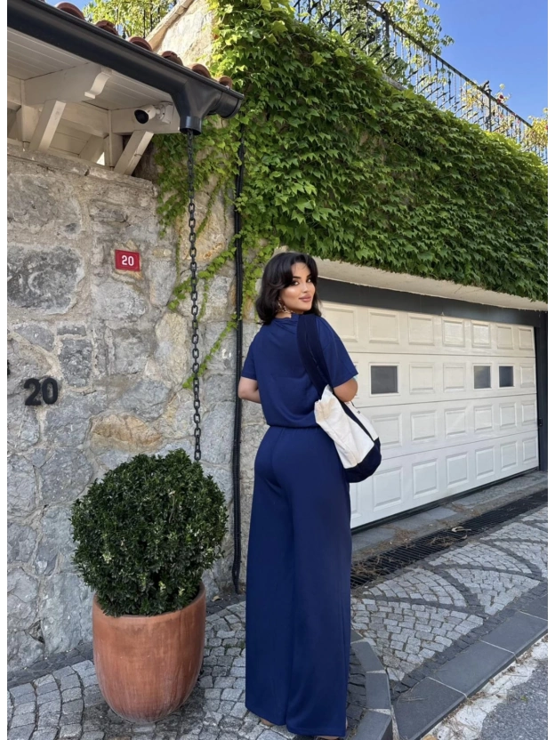 Lacivert Bisiklet Yaka Oversize Takım