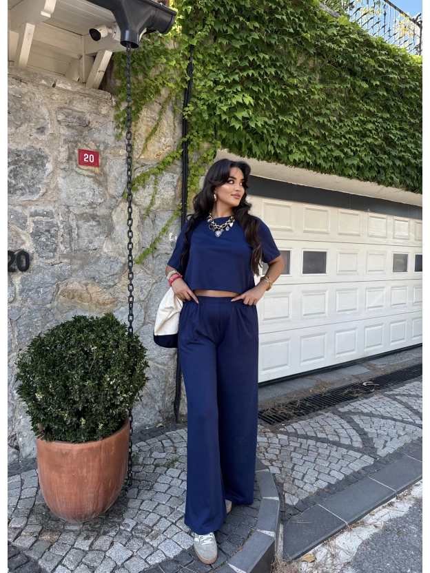 Lacivert Bisiklet Yaka Oversize Takım