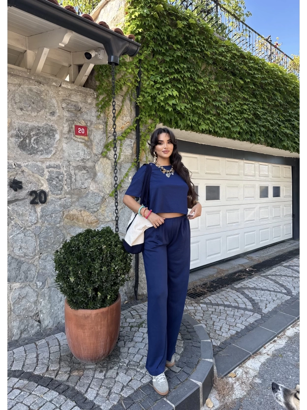 Lacivert Bisiklet Yaka Oversize Takım
