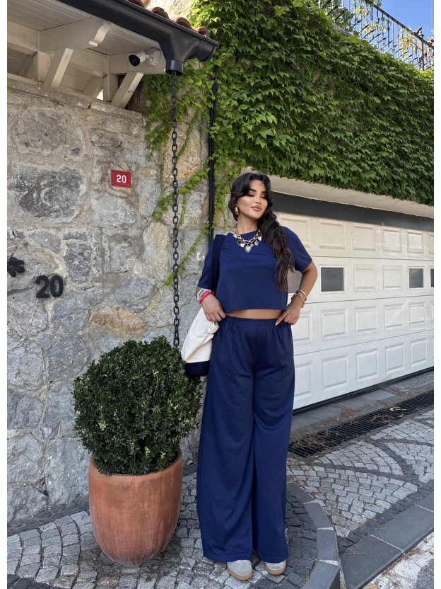 Lacivert Bisiklet Yaka Oversize Takım