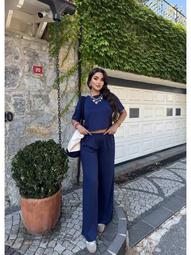 Lacivert Bisiklet Yaka Oversize Takım