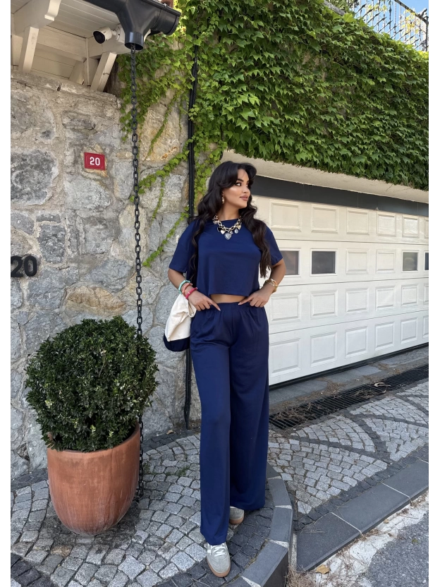 Lacivert Bisiklet Yaka Oversize Takım