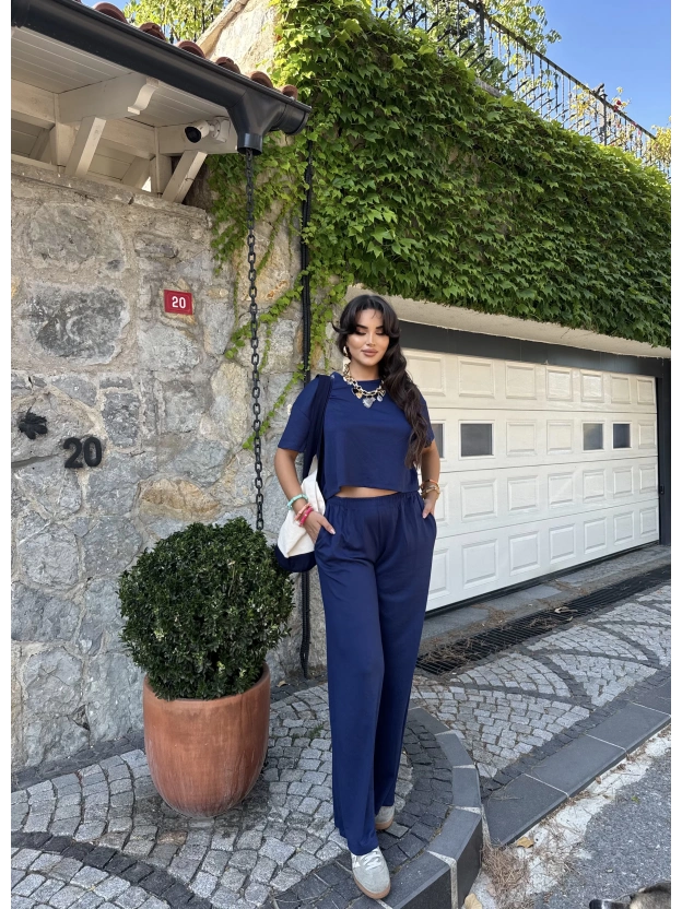 Lacivert Bisiklet Yaka Oversize Takım