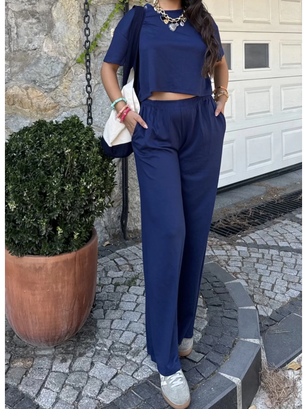 Lacivert Bisiklet Yaka Oversize Takım