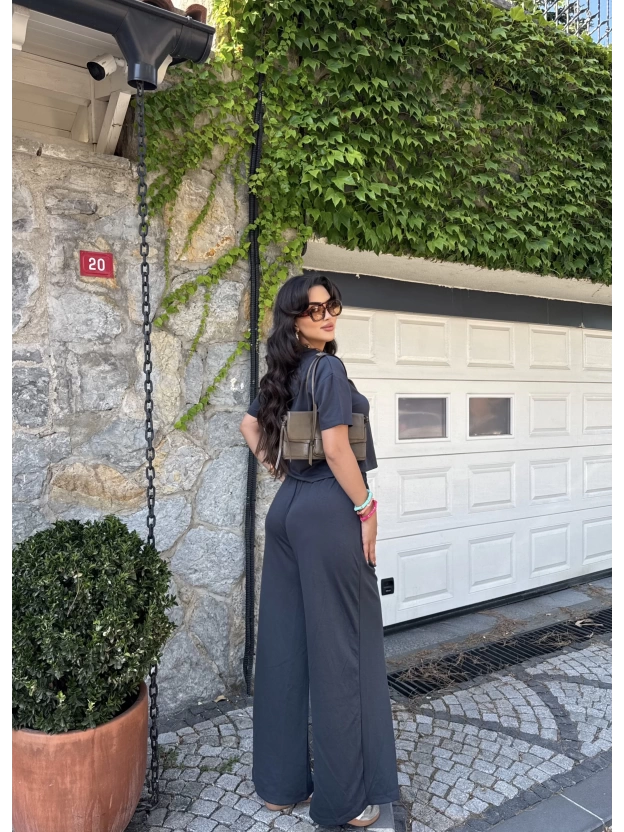 Antrasit Bisiklet Yaka Oversize Takım