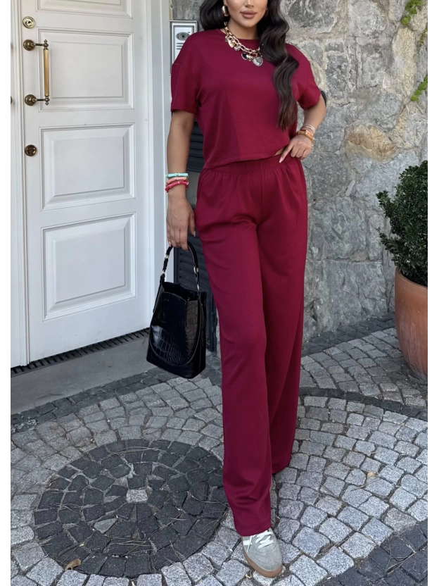 Bordo Bisiklet Yaka Oversize Takım