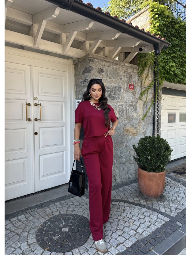 Bordo Bisiklet Yaka Oversize Takım