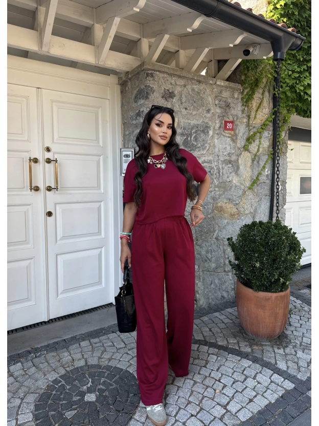 Bordo Bisiklet Yaka Oversize Takım