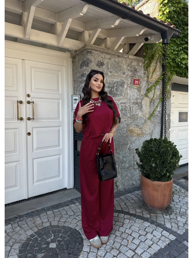 Bordo Bisiklet Yaka Oversize Takım