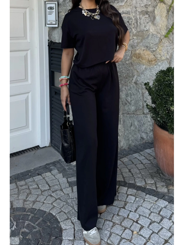Siyah Bisiklet Yaka Oversize Takım