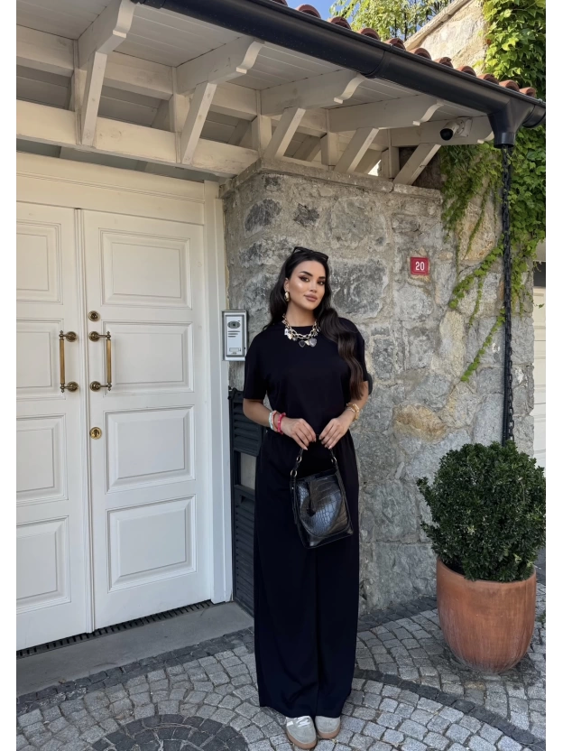 Siyah Bisiklet Yaka Oversize Takım