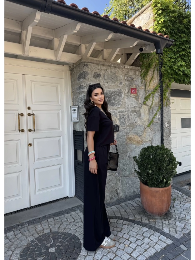 Siyah Bisiklet Yaka Oversize Takım