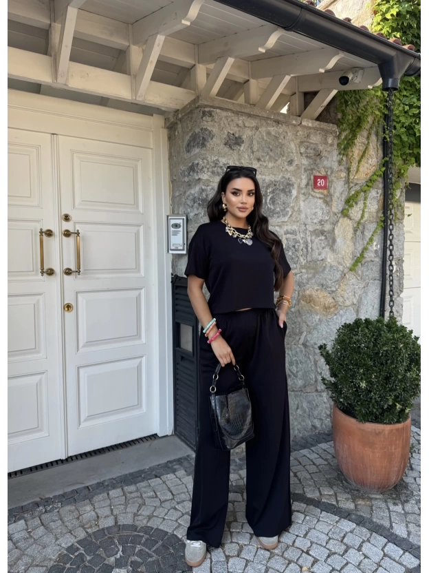 Siyah Bisiklet Yaka Oversize Takım