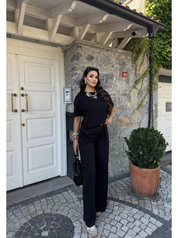 Siyah Bisiklet Yaka Oversize Takım