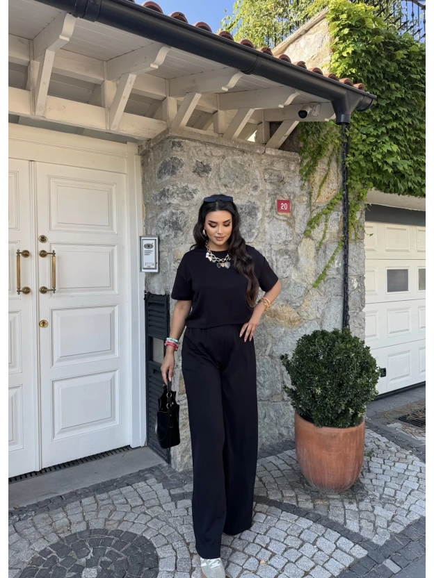 Siyah Bisiklet Yaka Oversize Takım