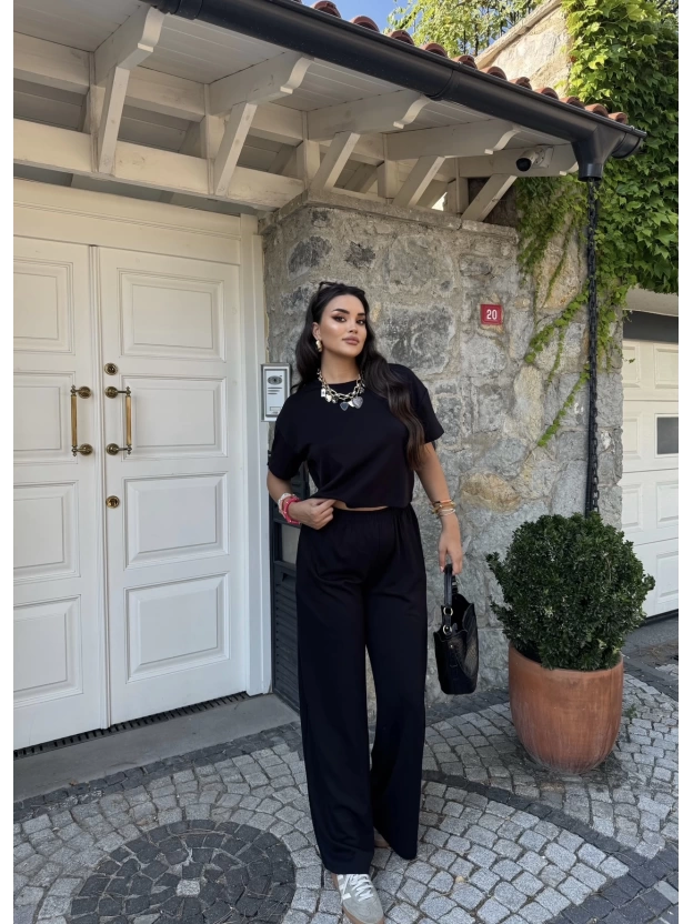 Siyah Bisiklet Yaka Oversize Takım