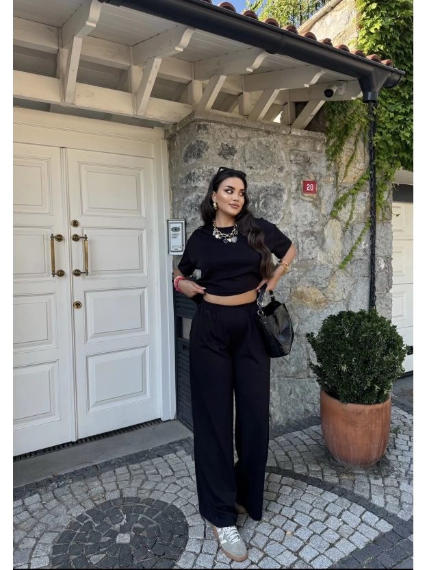 Siyah Bisiklet Yaka Oversize Takım